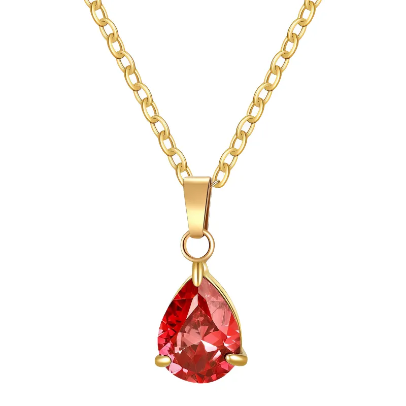 Scarlet Drop 18K Gold Plated Red Crystal Pendant Necklace 1