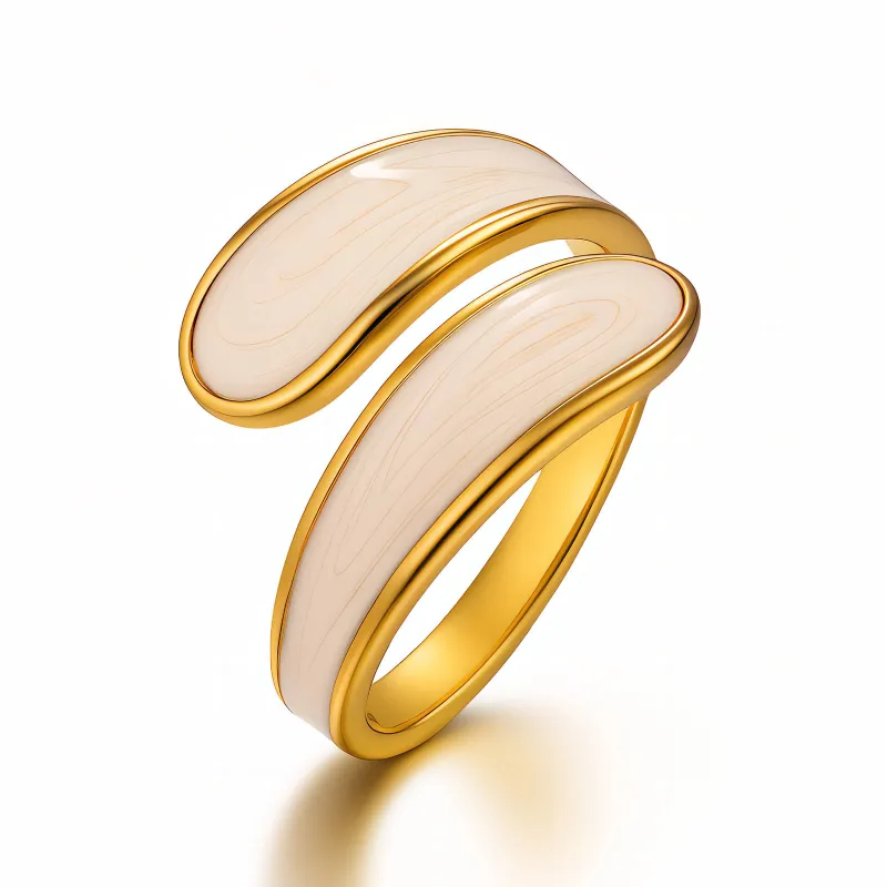 Ivory Swirl 18K Gold Plated Enamel Wrap Statement Ring 1