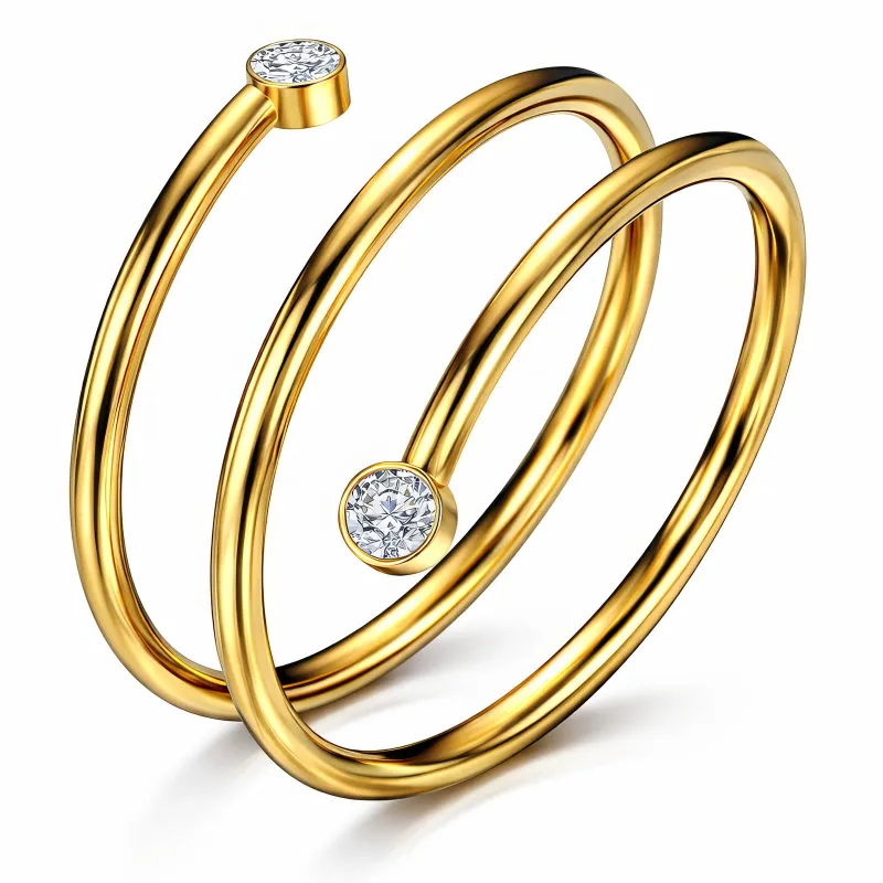 Celestial Spiral 18K Gold Plated Dual Crystal Coil Ring 1