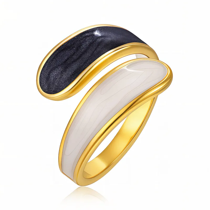 Yin Yang 18K Gold Plated Dual Enamel Wrap Statement Ring 1