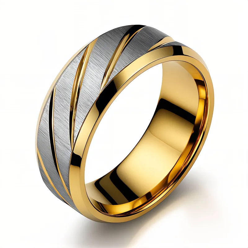 Titan Groove 18K Gold Plated Two-Tone Men's Band Ring 1