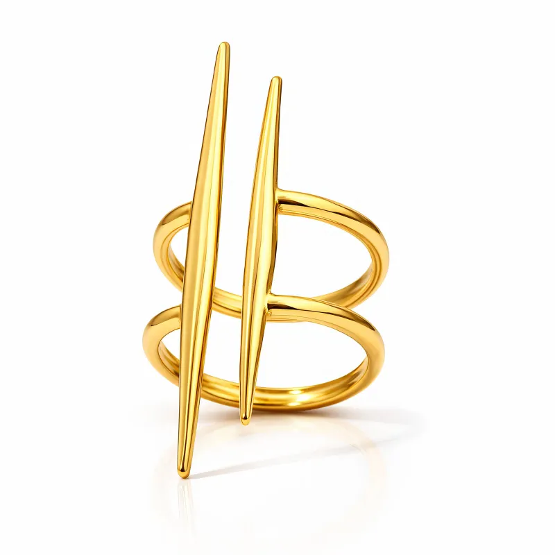 Twin Spike 18K Gold Plated Double Bar Avant-Garde Ring 1