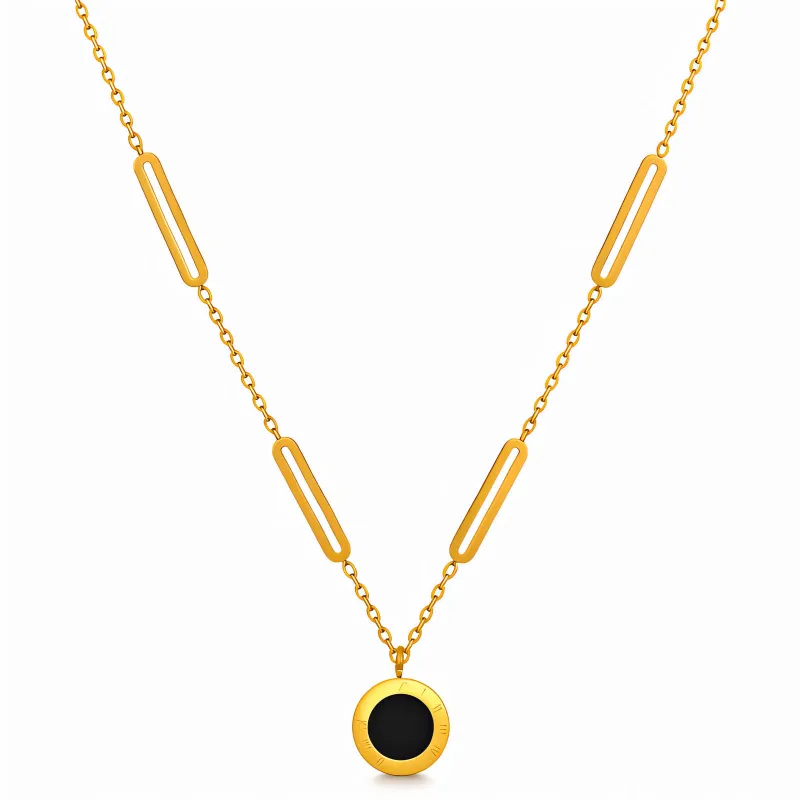 Noir Roma 18K Gold Plated Black Disc Pendant Necklace 1