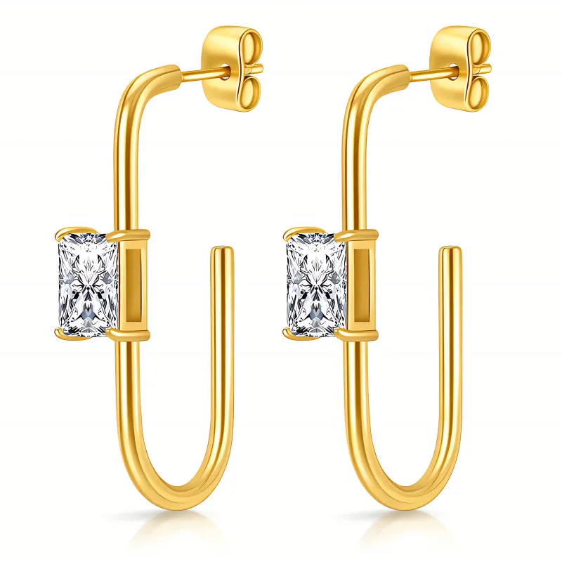 Eclat Linear CZ Bar Stud Earrings 1