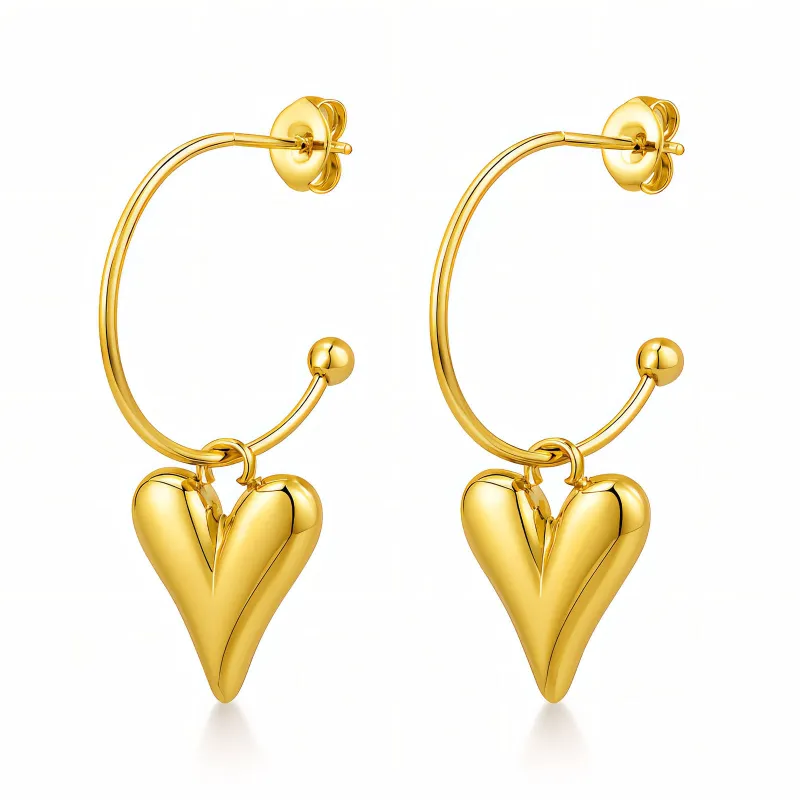 Adore Heart Hoop Earrings 18K Gold Plated Puffed Heart Charm Hoops