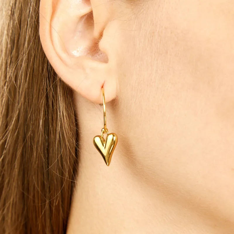 Adore Heart Hoop Earrings 18K Gold Plated Puffed Heart Charm Hoops