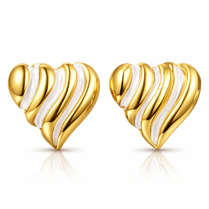 Duetto Two-Tone Heart Stud Earrings