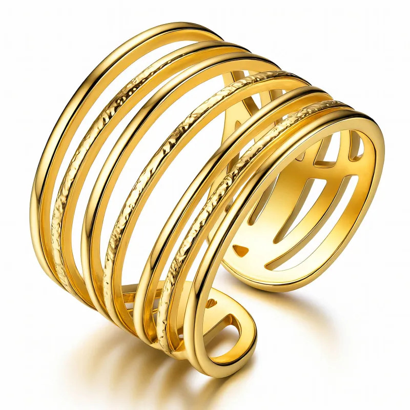 Golden Strata 18K Gold Plated Multi-Band Open Ring 1