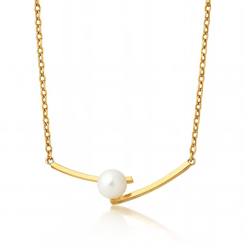 Pearl Horizon 18K Gold Plated Bar Pearl Necklace 1