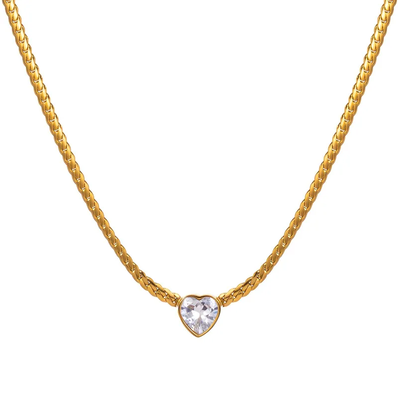 Eternal Heart Solitaire 18K Gold Plated Chain Necklace 1