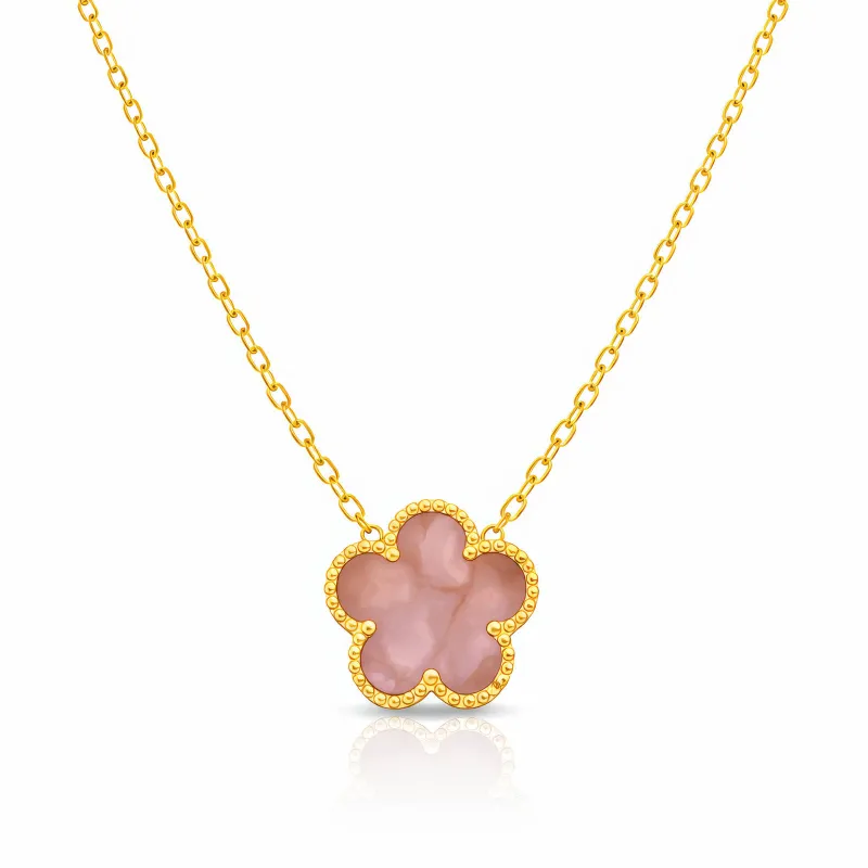 Rosalie Pink Flower Pendant Necklace 18K Gold Plated Mother-of-Pearl Charm