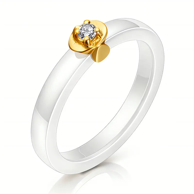 Blanc Rose Two-Tone Gold & White Crystal Solitaire Ring 1