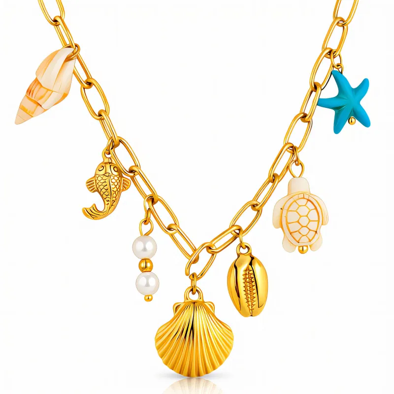 Ocean Tales 18K Gold Plated Multi-Charm Necklace 1