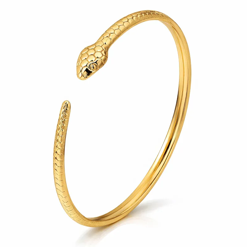 Serpent Queen 18K Gold Plated Snake Head Cuff Bangle 1