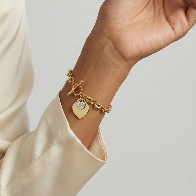 Love Lock 18K Gold Plated Crystal Heart Charm Bracelet 1