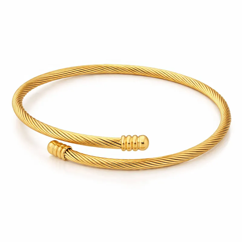 Golden Twist 18K Gold Plated Cable Cuff Bangle 1