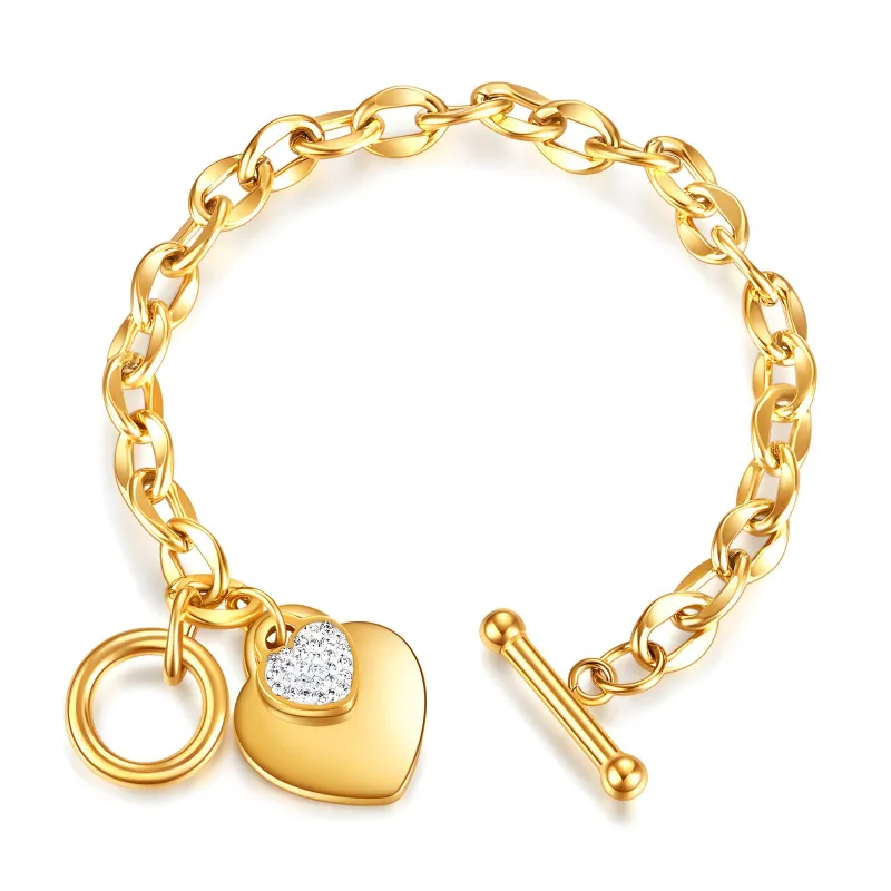 Love Lock 18K Gold Plated Crystal Heart Charm Bracelet 2