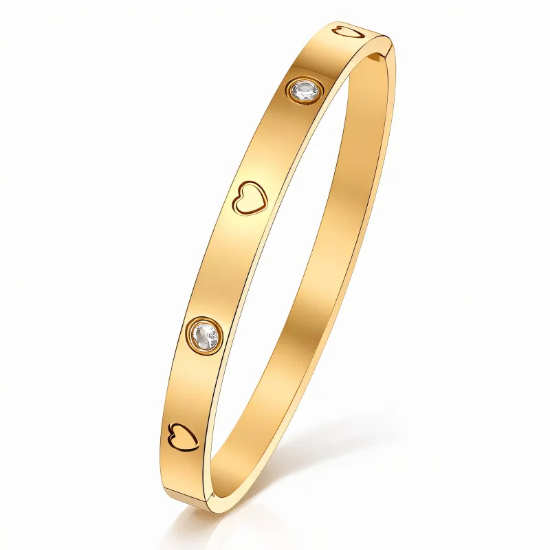 Heartbeat Luxe 18K Gold Plated Crystal Heart Bangle 1