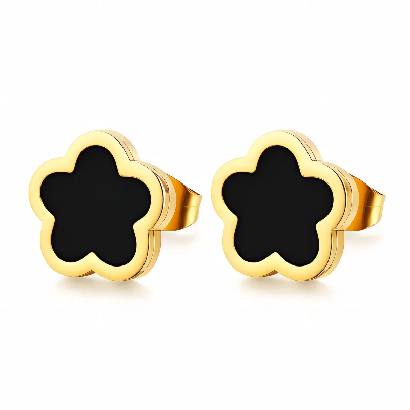 Noire Fleur Black Enamel Flower Studs 2